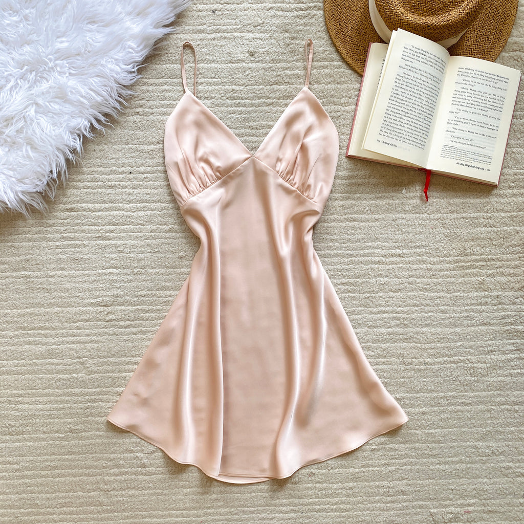 Pink Satin Slip Dress Custom Colors Cami Nightgown Romantic Mini Dress Gift For Her CUP1