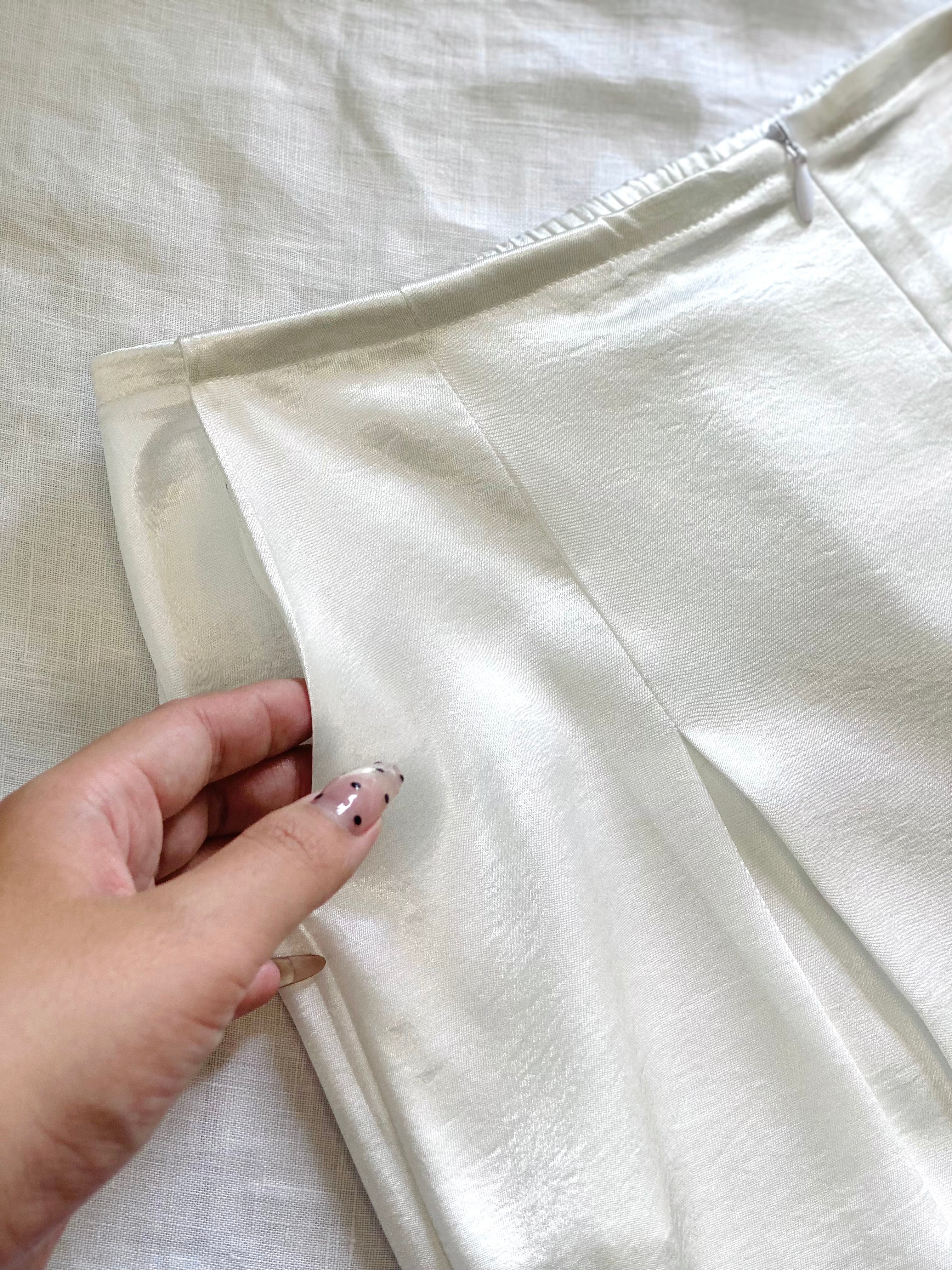 Ivory Satin Pants, Handmade Wide Leg Silky Trousers For Women