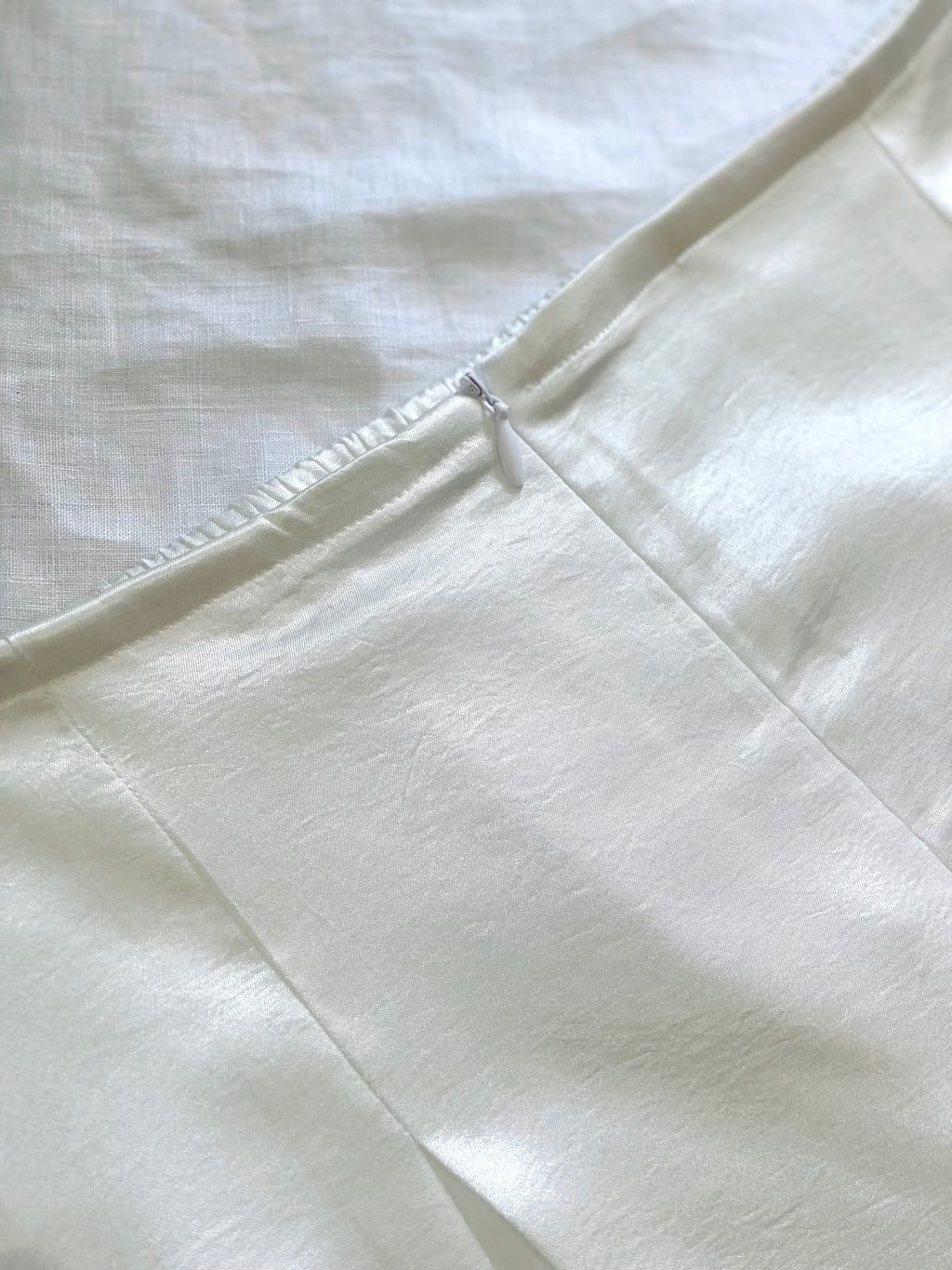 Ivory Satin Pants, Handmade Wide Leg Silky Trousers For Women