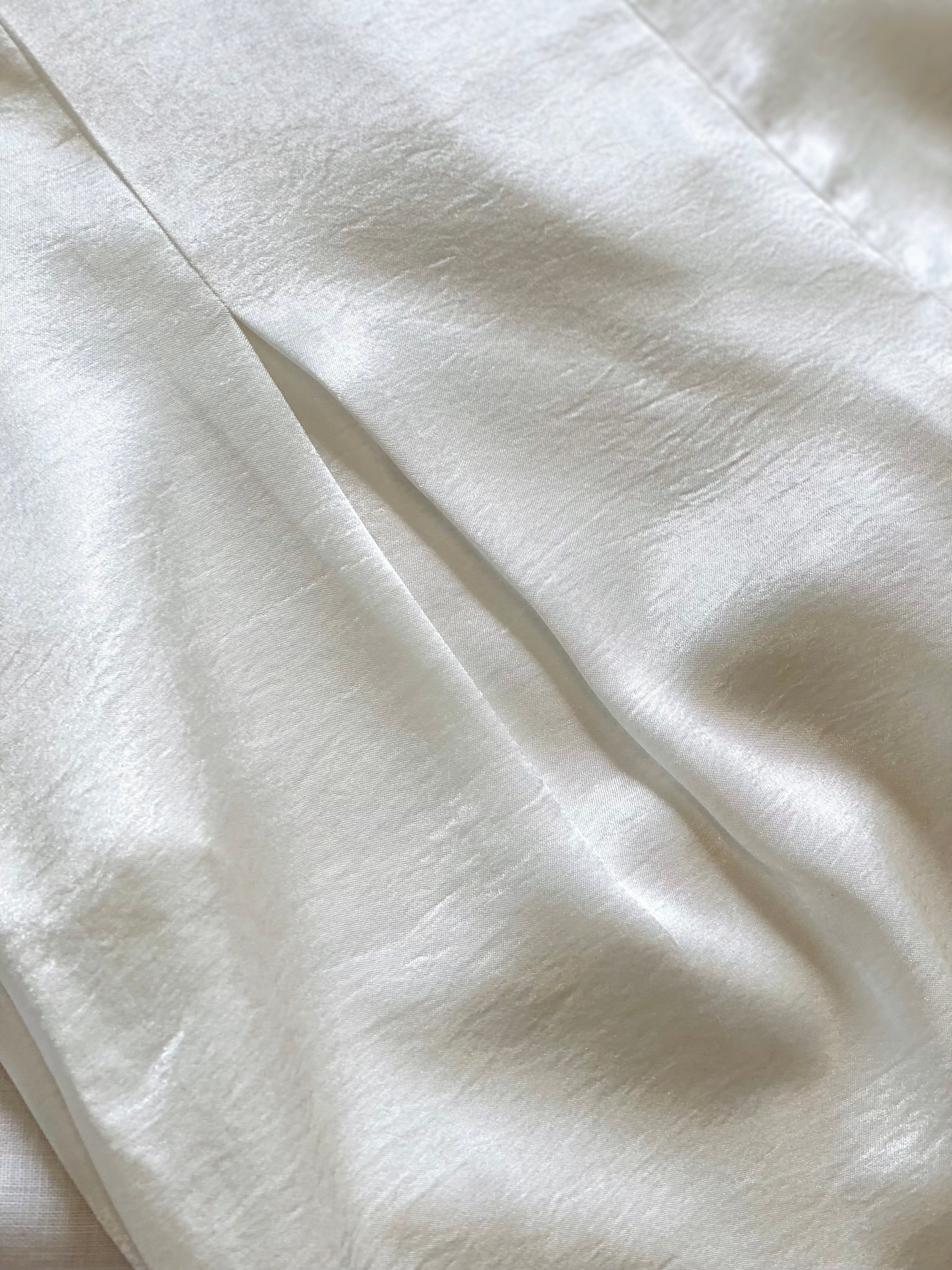 Ivory Satin Pants, Handmade Wide Leg Silky Trousers For Women