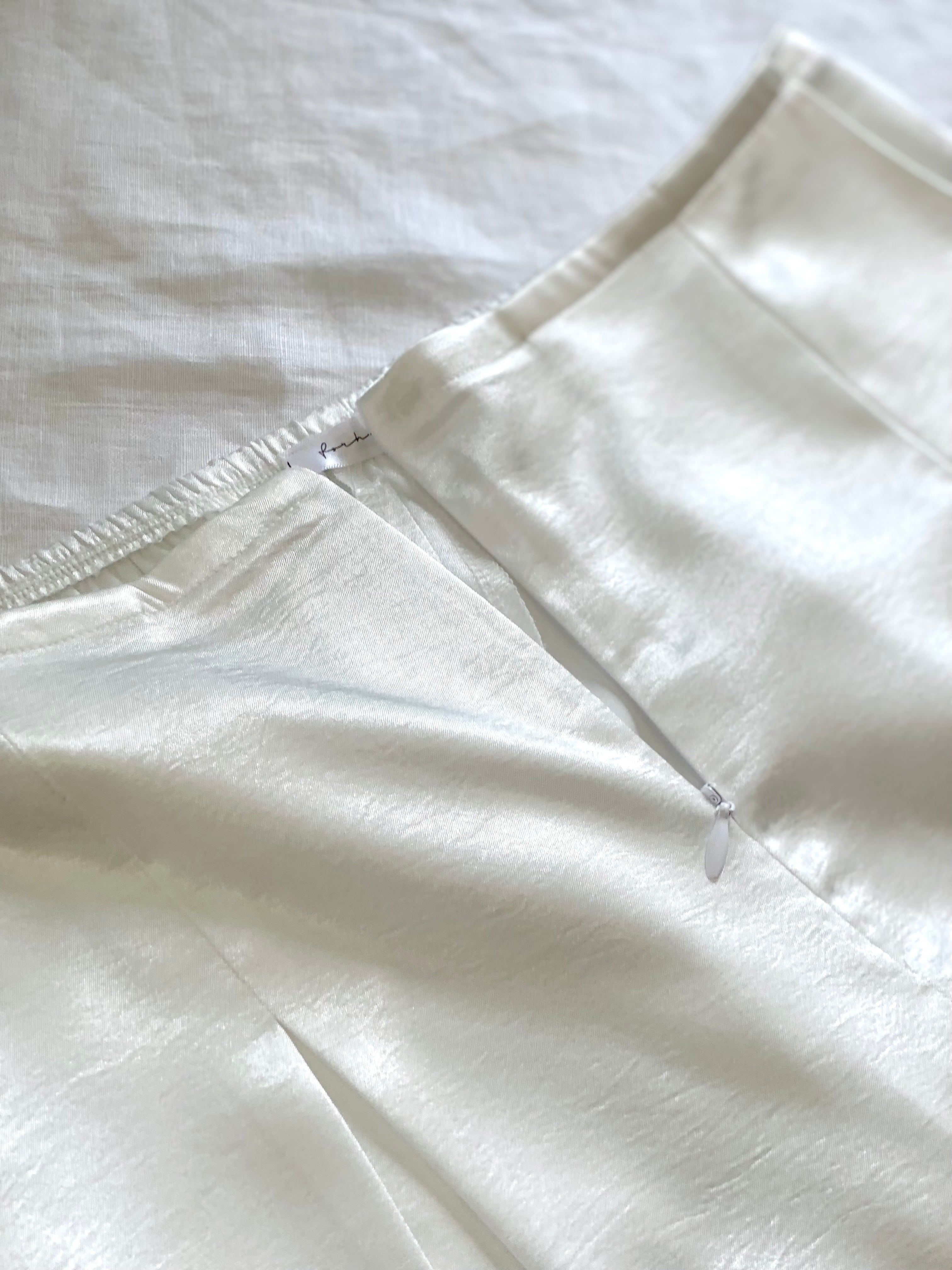 Ivory Satin Pants, Handmade Wide Leg Silky Trousers For Women
