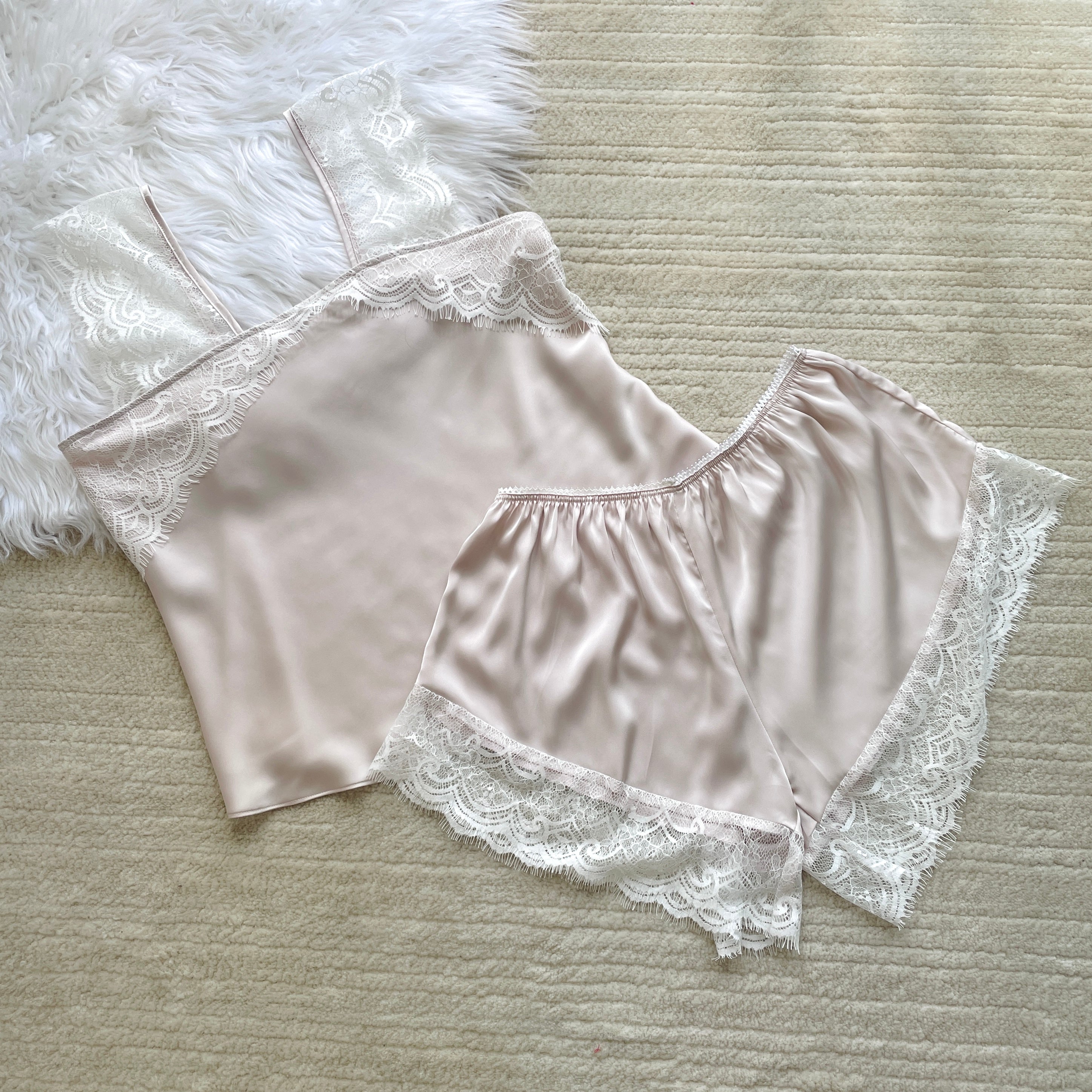 Satin Cami Set Women Bridal Sleepwear Cute Loungewear Pajama KRISTAL