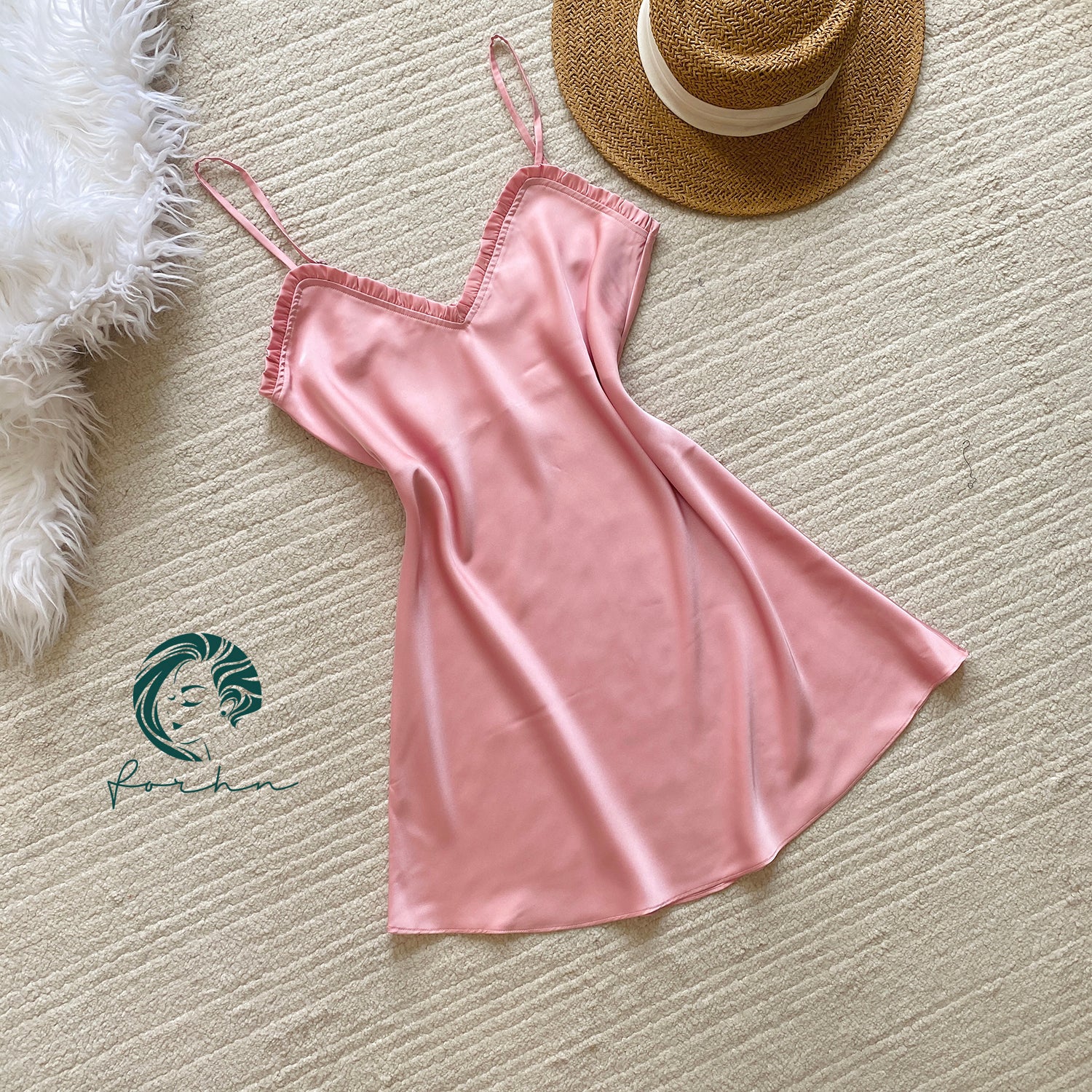 Black Satin Mini Dress Custom Colors Romantic Cami Nightgown Gift For Her ANA