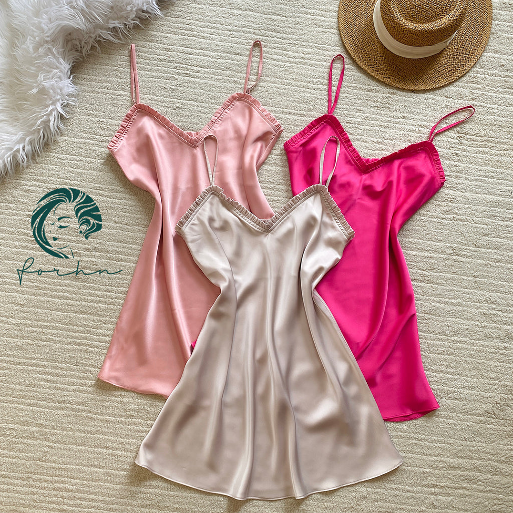 Black Satin Mini Dress Custom Colors Romantic Cami Nightgown Gift For Her ANA