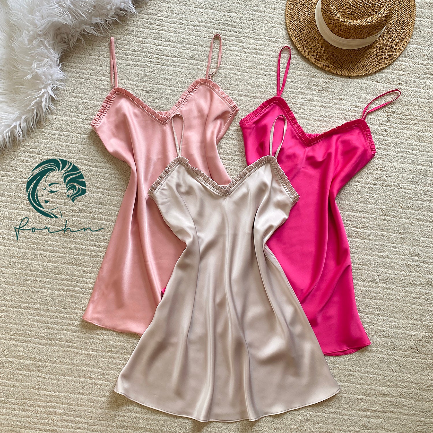 Black Satin Mini Dress Custom Colors Romantic Cami Nightgown Gift For Her ANA