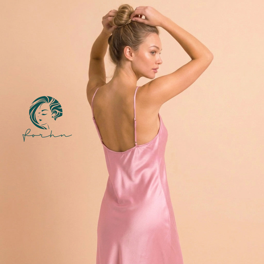 Silky Cami Nightgown Side Slit Slip Dress Summer Nightdress Can Custom Colors Emerald