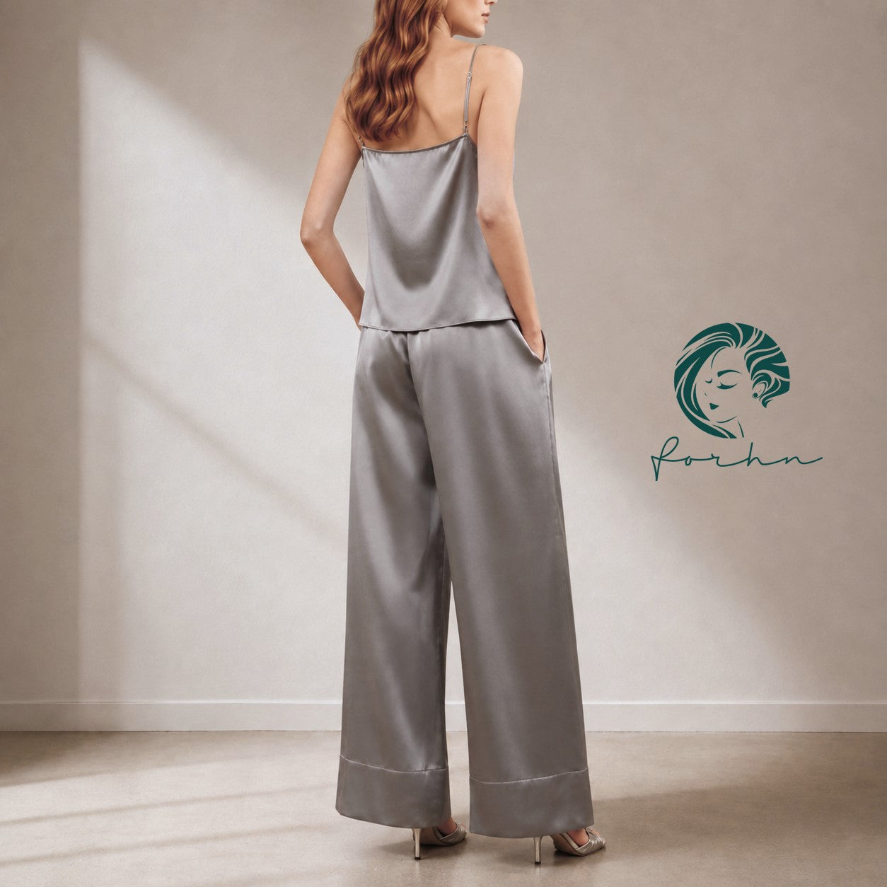 Irene Satin Cowl Neck Pajama Set, Women's Vacation Outfit, Silky Cami & Pants, Elegant Loungewear,