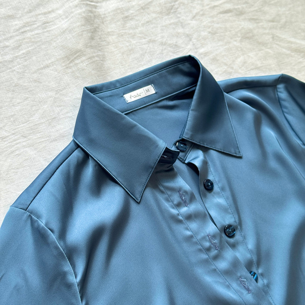 Satin Slim Shirt – Elegant Long Sleeve Blouse, SUNNY