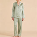 Classic Satin Pajama Set – Long or Short Sleeve Button-Up Top & Long Pants, LPJ Xacu