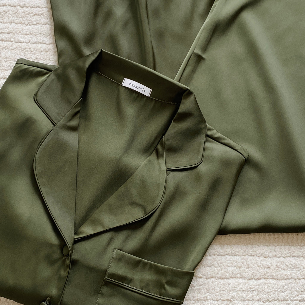 Classic Satin Long Sleeve Pajama Set – Elegant Sleepwear & Loungewear for Women, NUTBOC1PJ