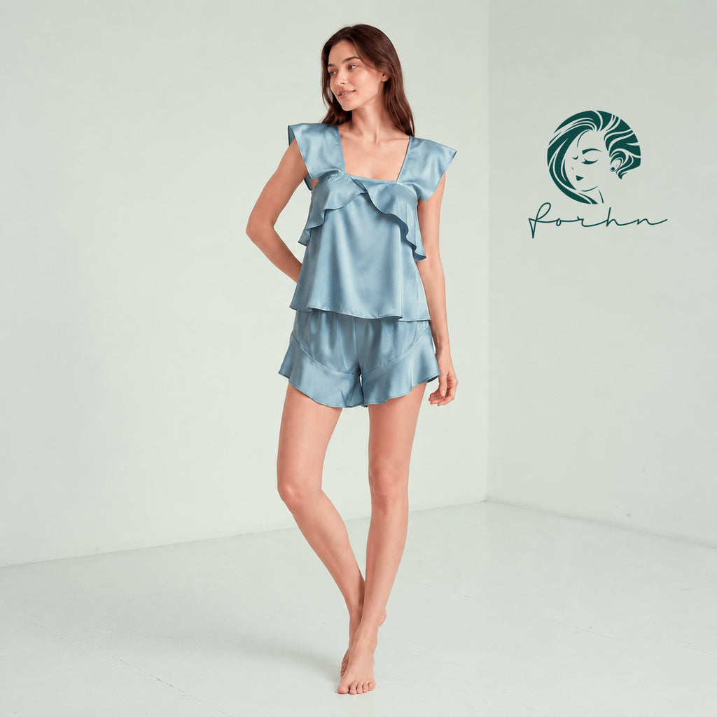 Dark-Mint Satin Pajama Set, Bridesmaid Gift, Women Loungewear KRIS