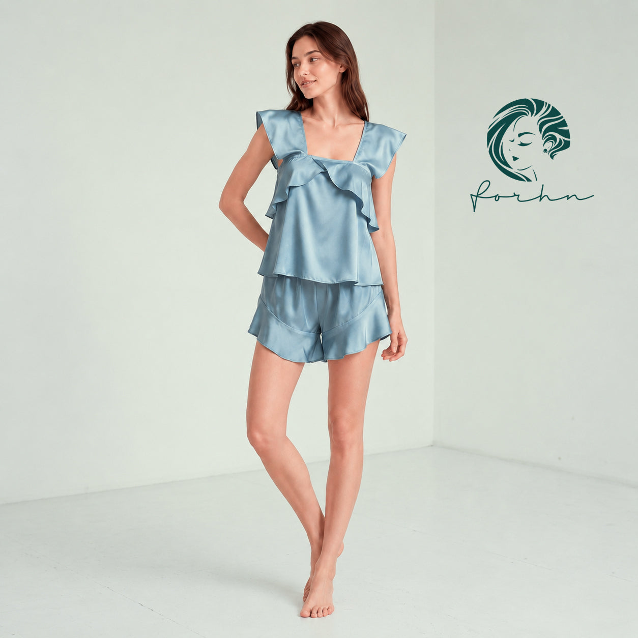 Dark-Mint Satin Pajama Set, Bridesmaid Gift, Women Loungewear KRIS