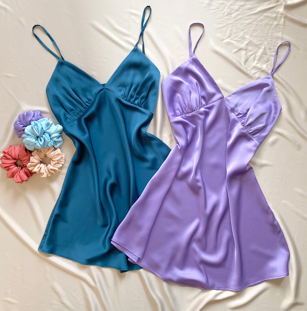 Purple Satin Slip Dress Women's Sleepwear Cami Nightgown Kevacup1