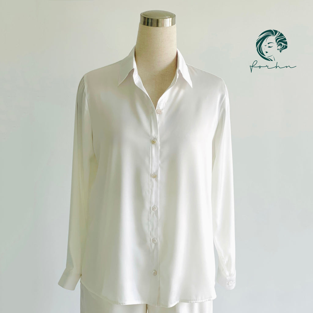 Elegant Satin Blouse Long Sleeve Button-Up Workwear - Office Blouse Kathy
