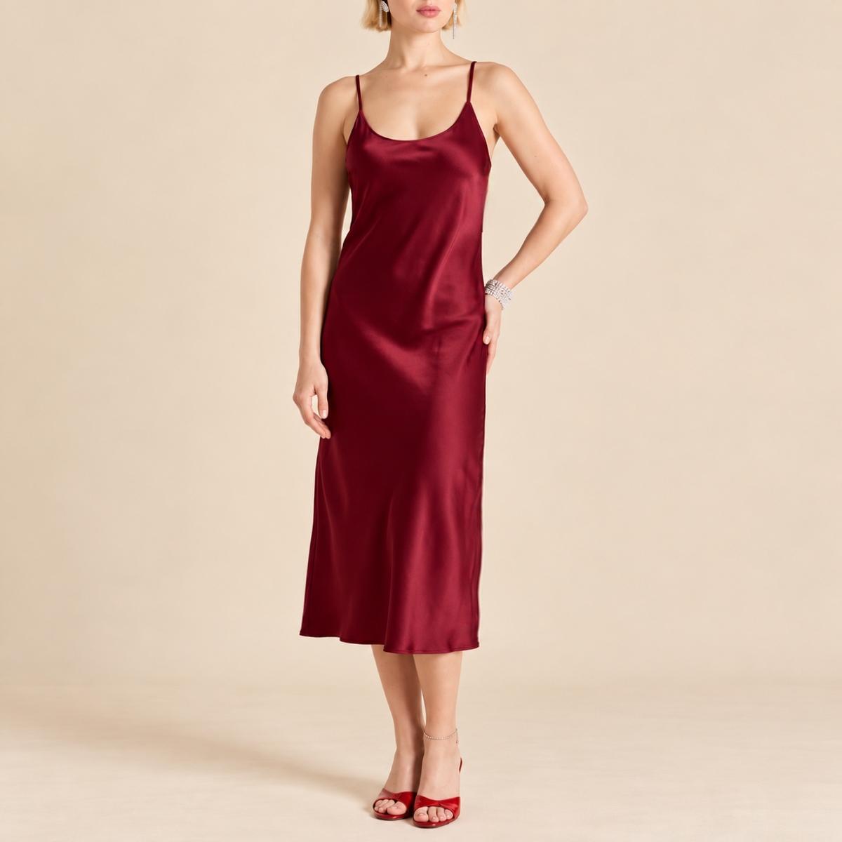 Silky Satin Midi Dress: Scoop Neck, Honeymoon/Date Night Outfit, Gift For Her, Donna