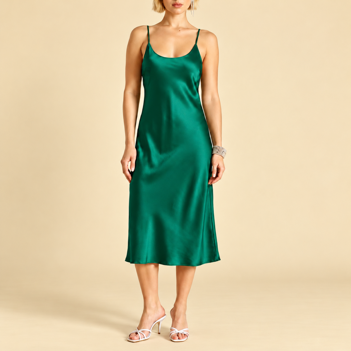 Silky Satin Midi Dress: Scoop Neck, Honeymoon/Date Night Outfit, Gift For Her, Donna