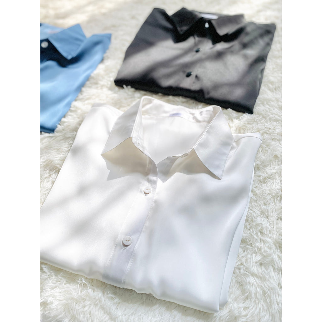 Elegant Satin Blouse Long Sleeve Button-Up Workwear - Office Blouse Kathy