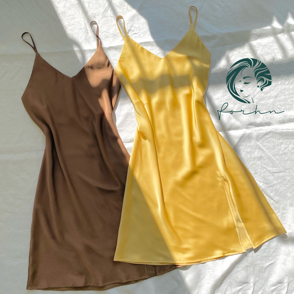 Silky V Neck Nightgown, Side Slit Slip Dress, Summer Nightdress in custom colors, Emerald