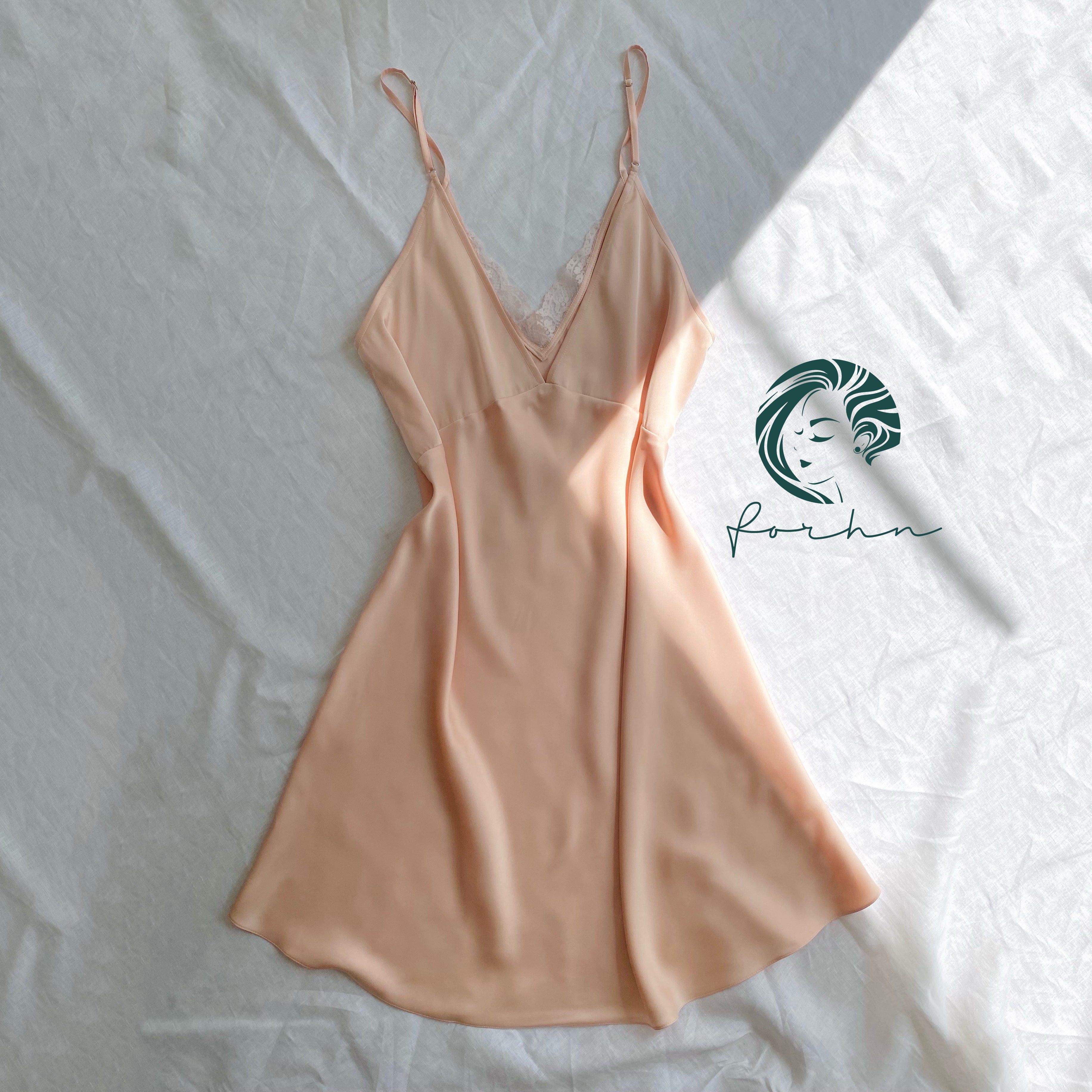 Backless Satin Slip Dress, Lace Trim Cami Nightgown, Summer Nightdress, Rosie Dress