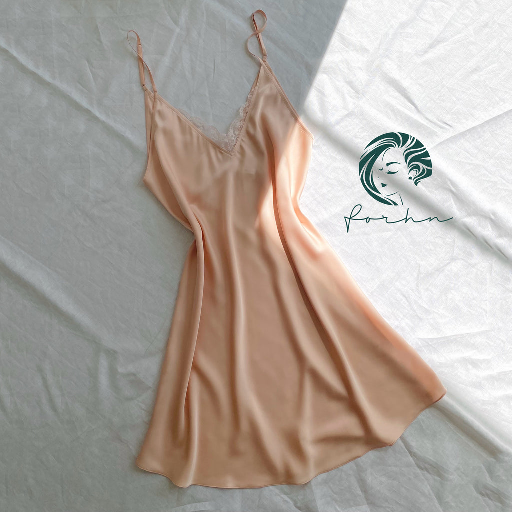 Backless Satin Slip Dress, Lace Trim Cami Nightgown, Summer Nightdress, Rosie Dress