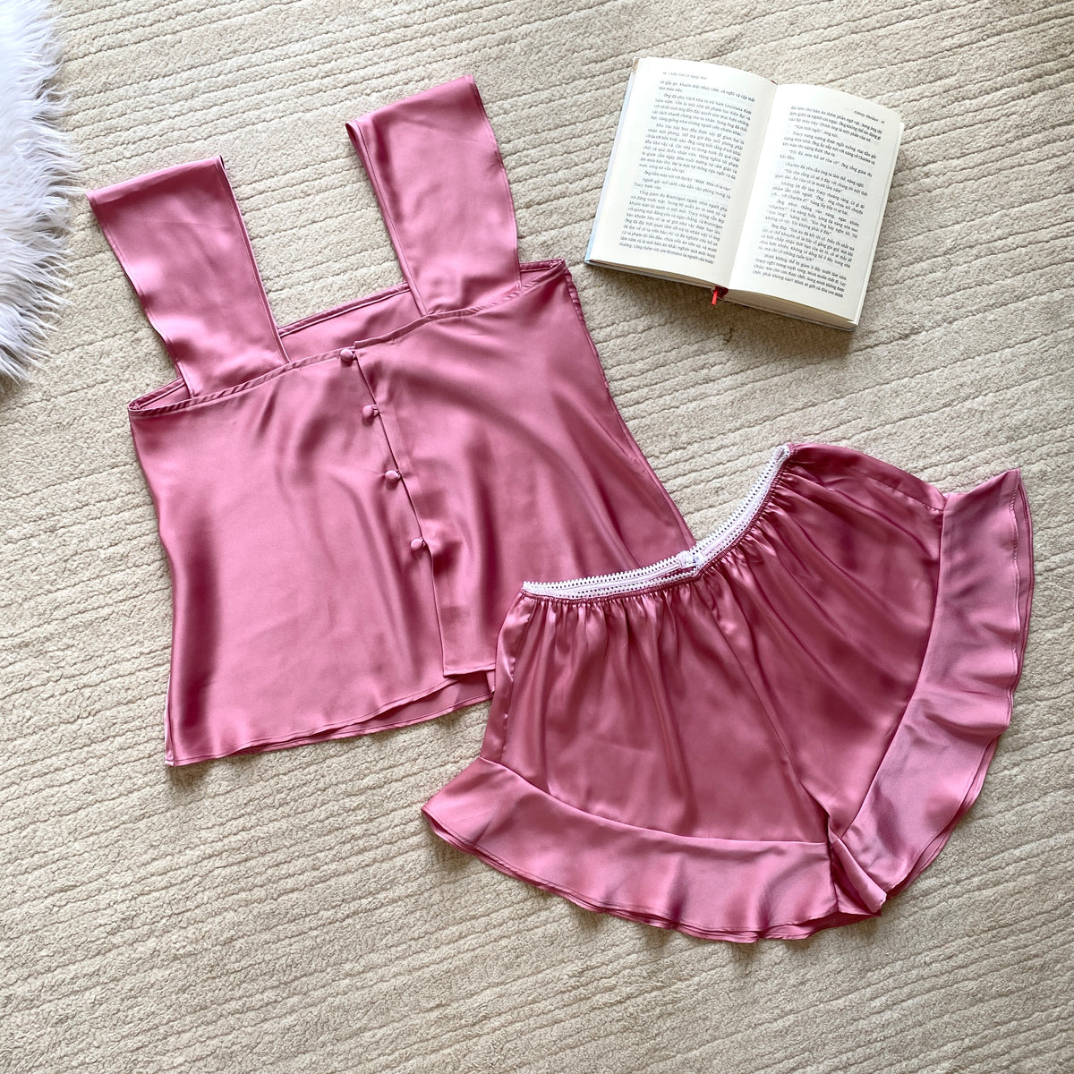 White Satin Cami & Shorts Set, Delicate Button-Back Detail, Bridesmaid & Bridal Sleepwear, Kris
