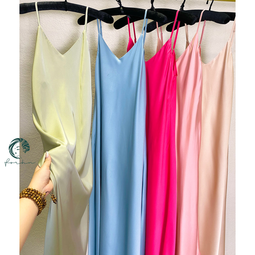 Melanie Silky Satin Maxi Slip Dress, Women Summer Cami Dress, Bridesmaid Outfit