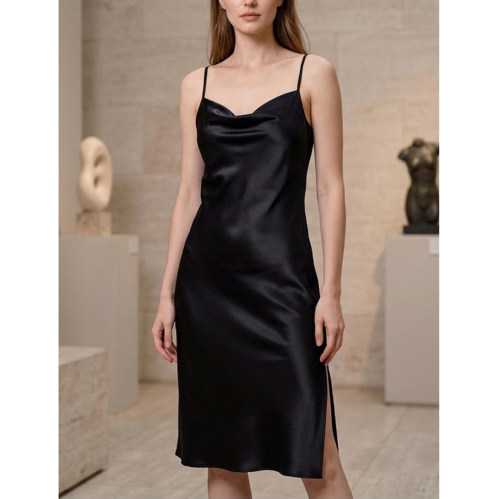 Satin Midi Slip Dress Cowl Neck, Midi Slip Dress for Women, DrDo3