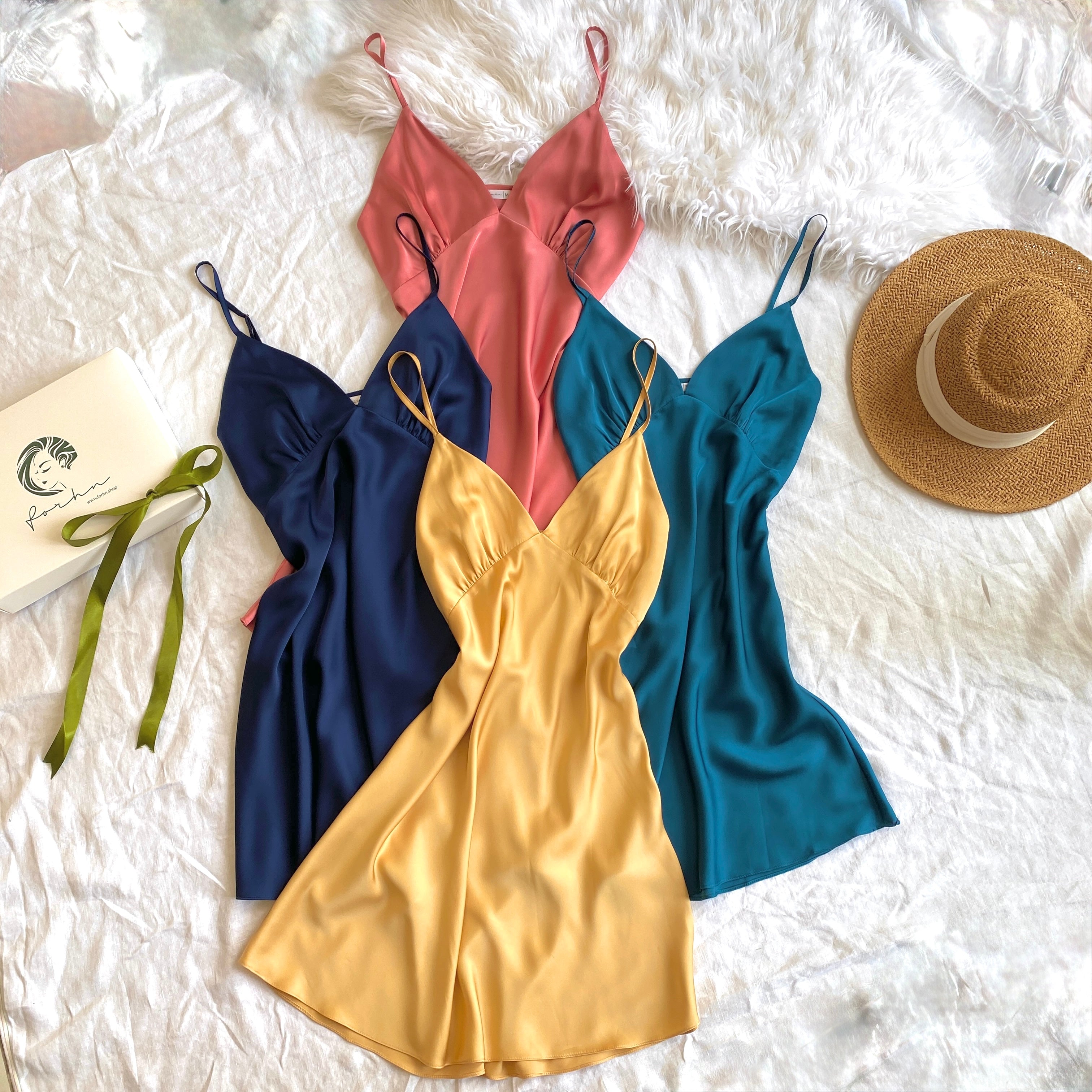 Navy Satin Slip Dress, Women's Sleepwear, Silky Nightgown, Custom color Nightdress, KevaCup