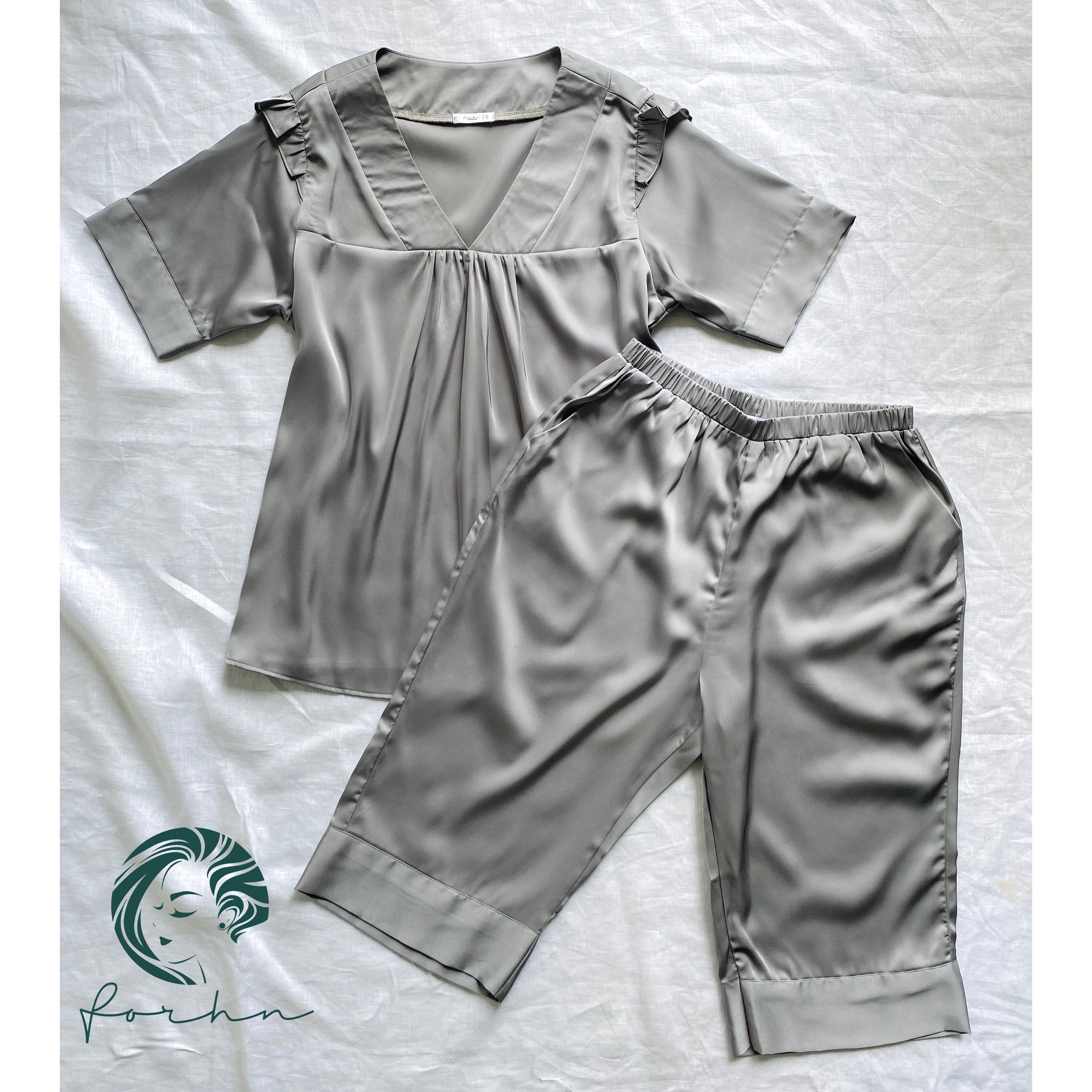 Satin Pajama Set, Long Sleeve Silky Sleepwear, Joly Set