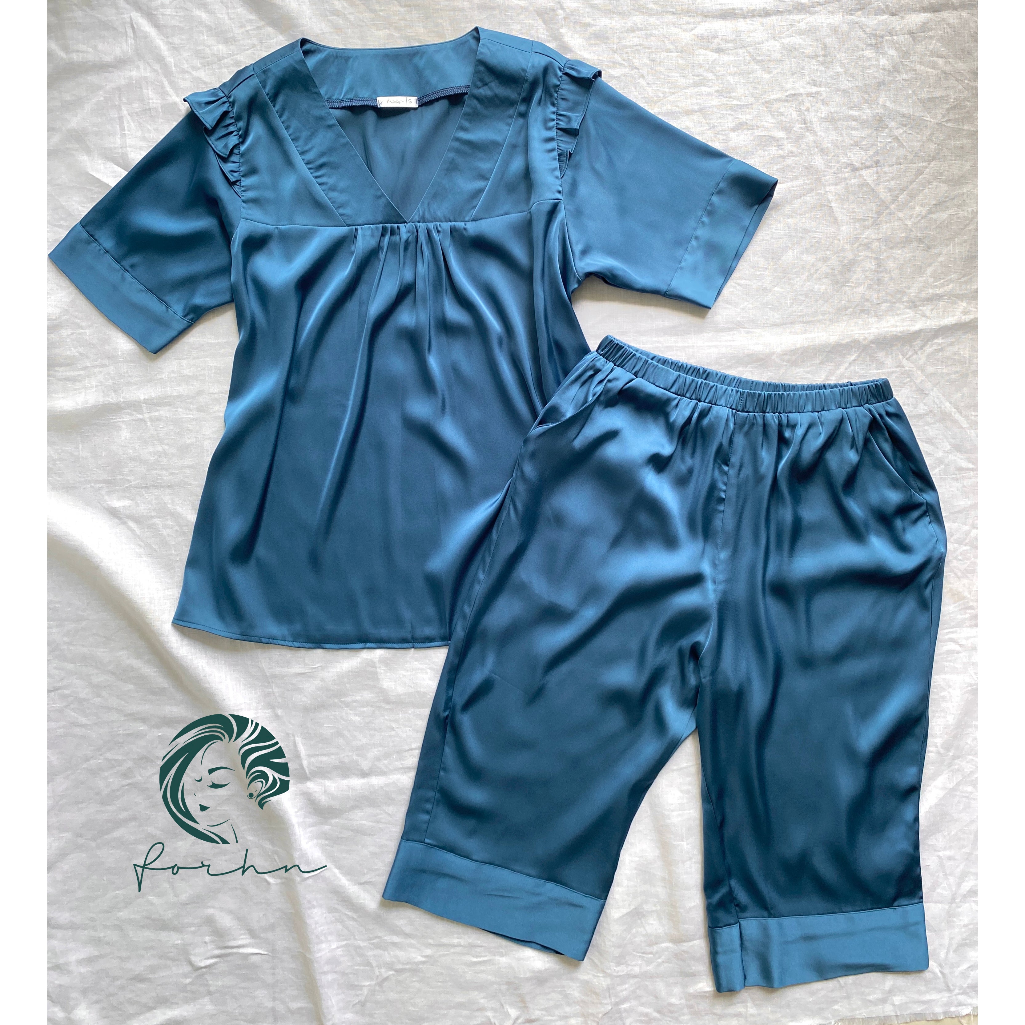 Satin Pajama Set, Long Sleeve Silky Sleepwear, Joly Set