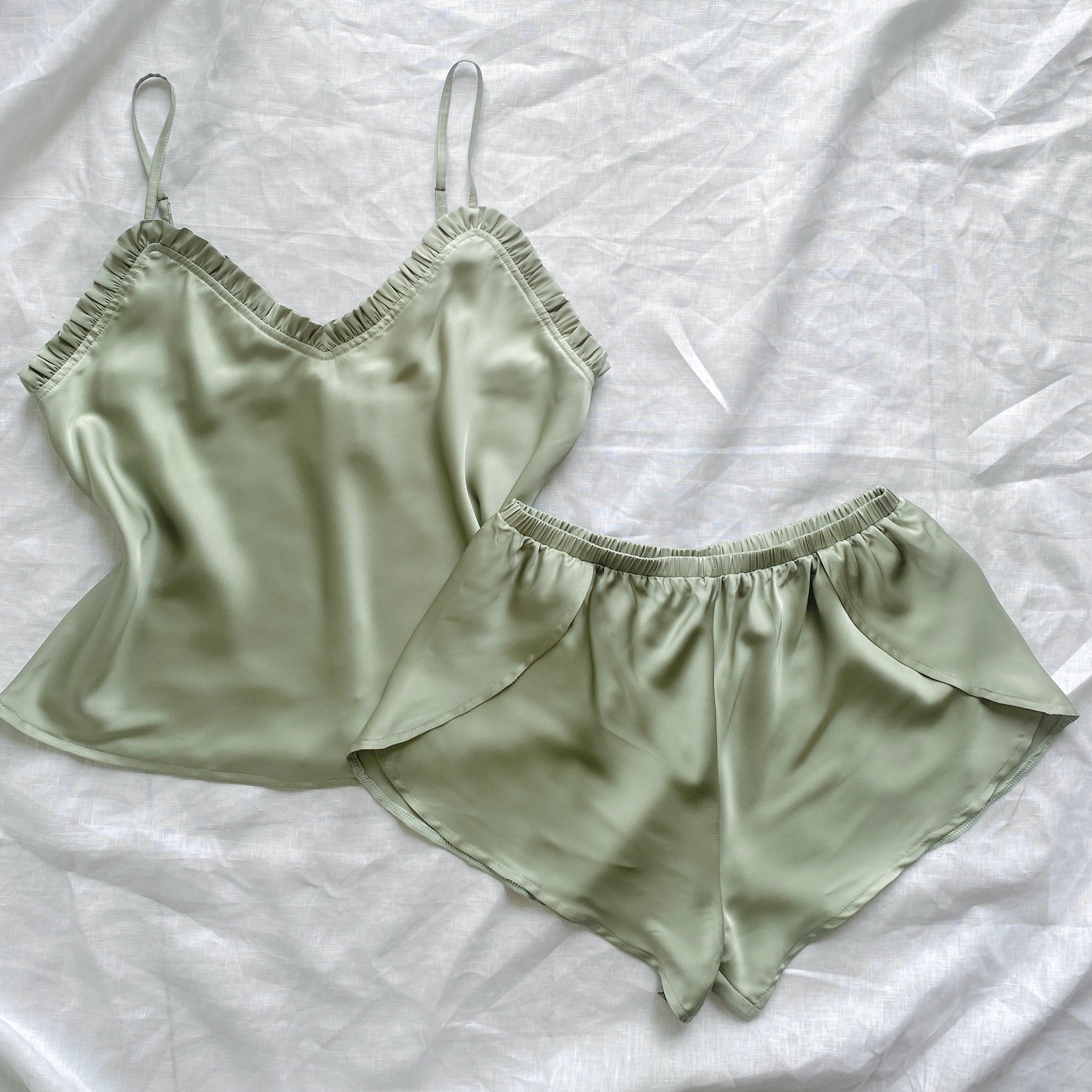Satin Camisole Set: White, Olive Green, SANA Set