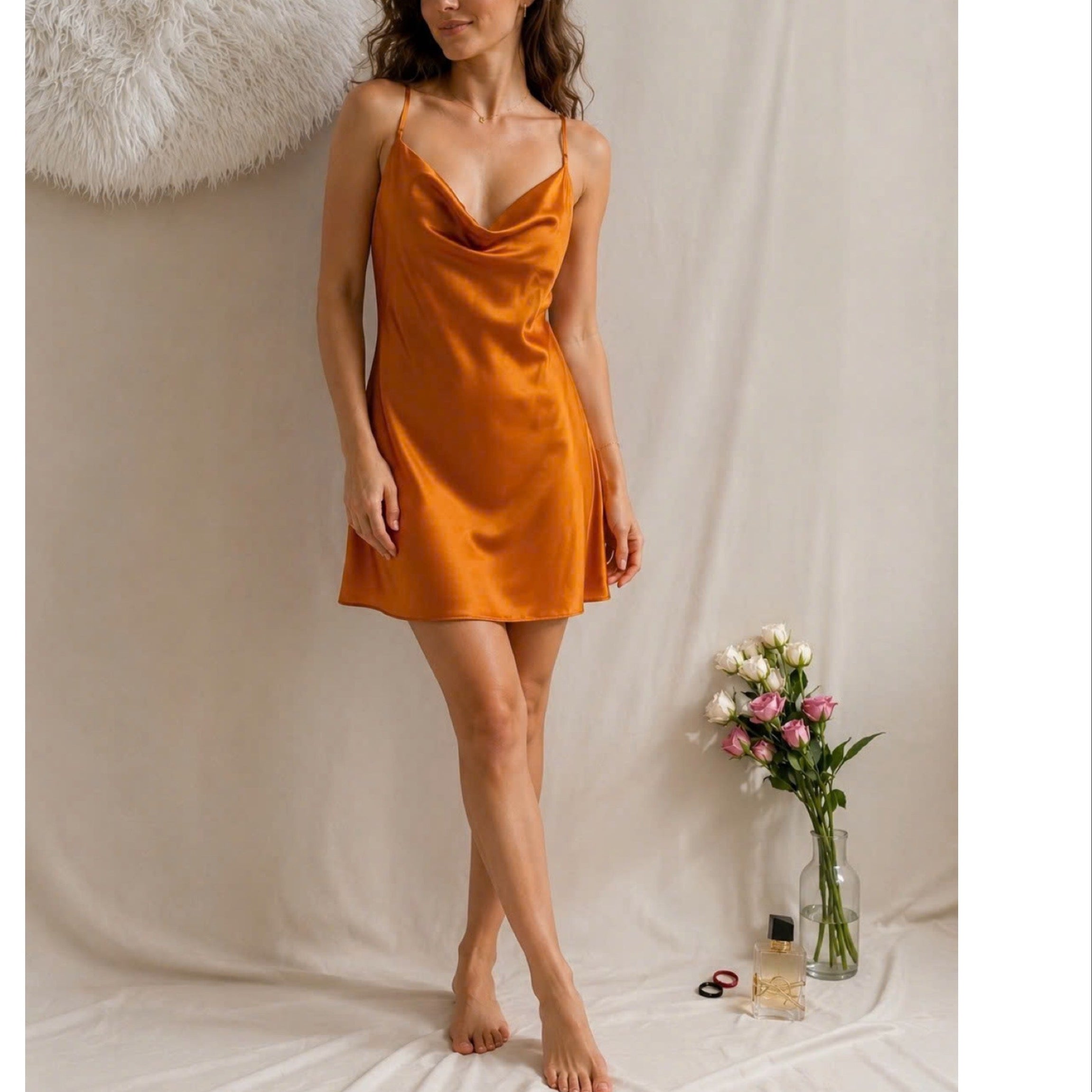 Cowl Neck Slip Dress Silky Sleepwear Cami Nightgown for Women | Mini Mirabel