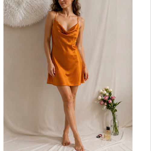 Cowl Neck Slip Dress Silky Sleepwear Cami Nightgown for Women | Mini Mirabel