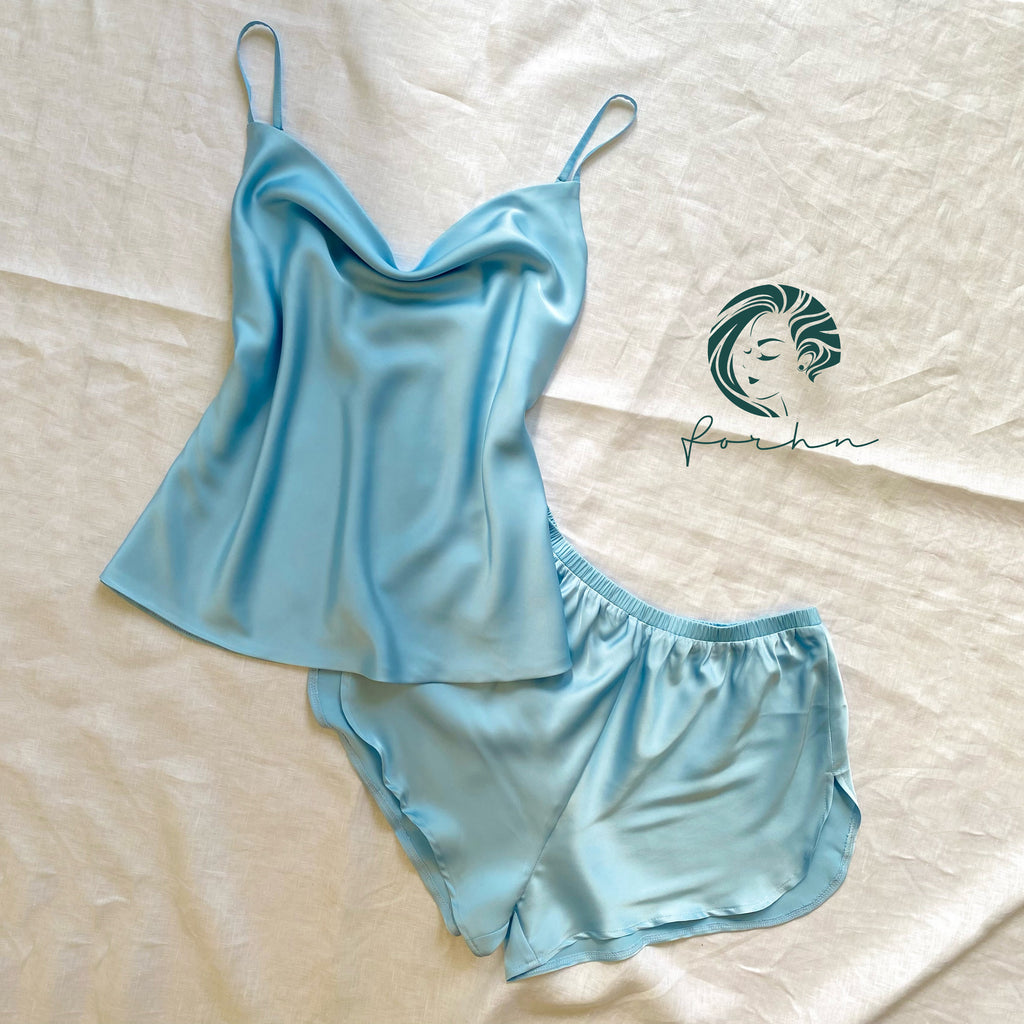 Rosie Sset, Satin Cowl Neck Camisole Set, Women’s Loungewear