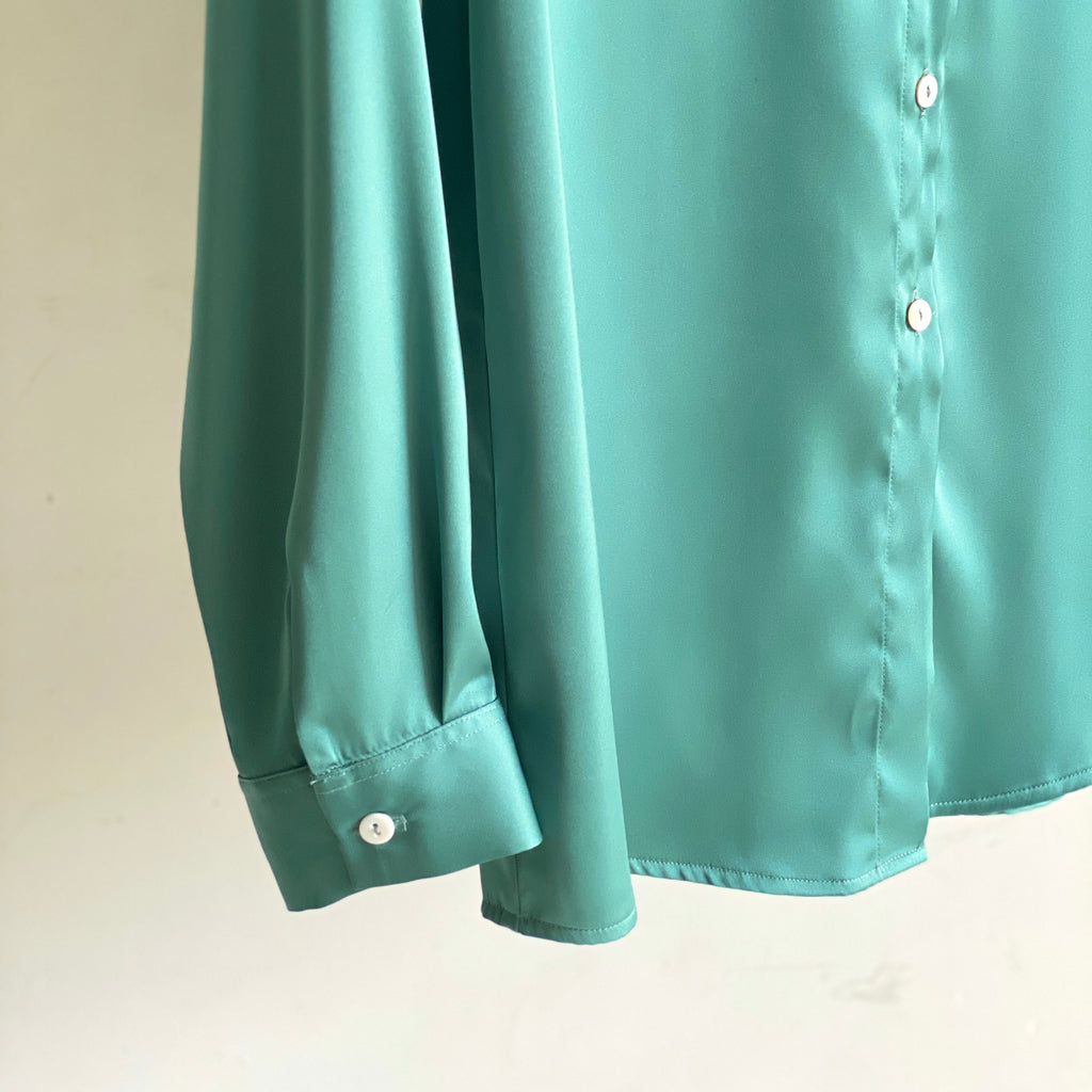 Satin Blouse in Violet, Mint Green, Long Sleeve Shirt, Office Workwear, Kami