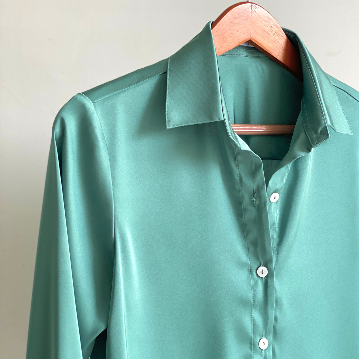 Satin Blouse in Violet, Mint Green, Long Sleeve Shirt, Office Workwear, Kami