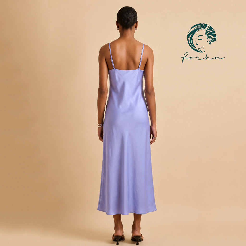 Lavender Satin Maxi Slip Dress, V Neck Maxi Nightgown, Vacation Outfit For Women, Luna Dress