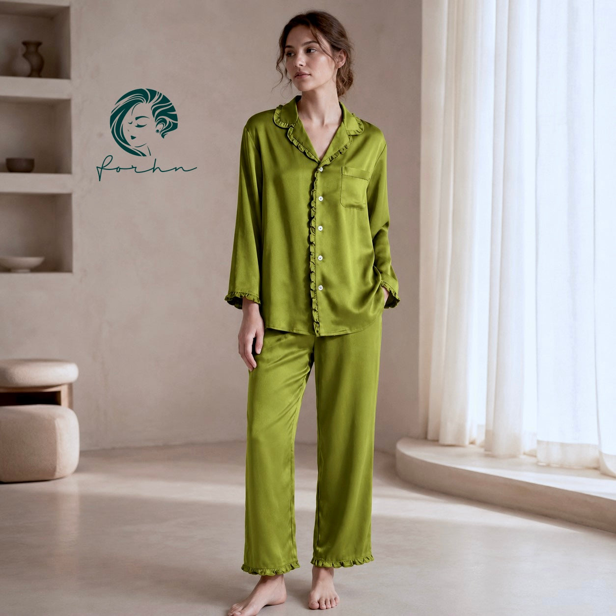 Long Sleeve Satin Pajama Set Women's Silky Sleepwear Elegant Lounge Set Juli PJ Gift For Her
