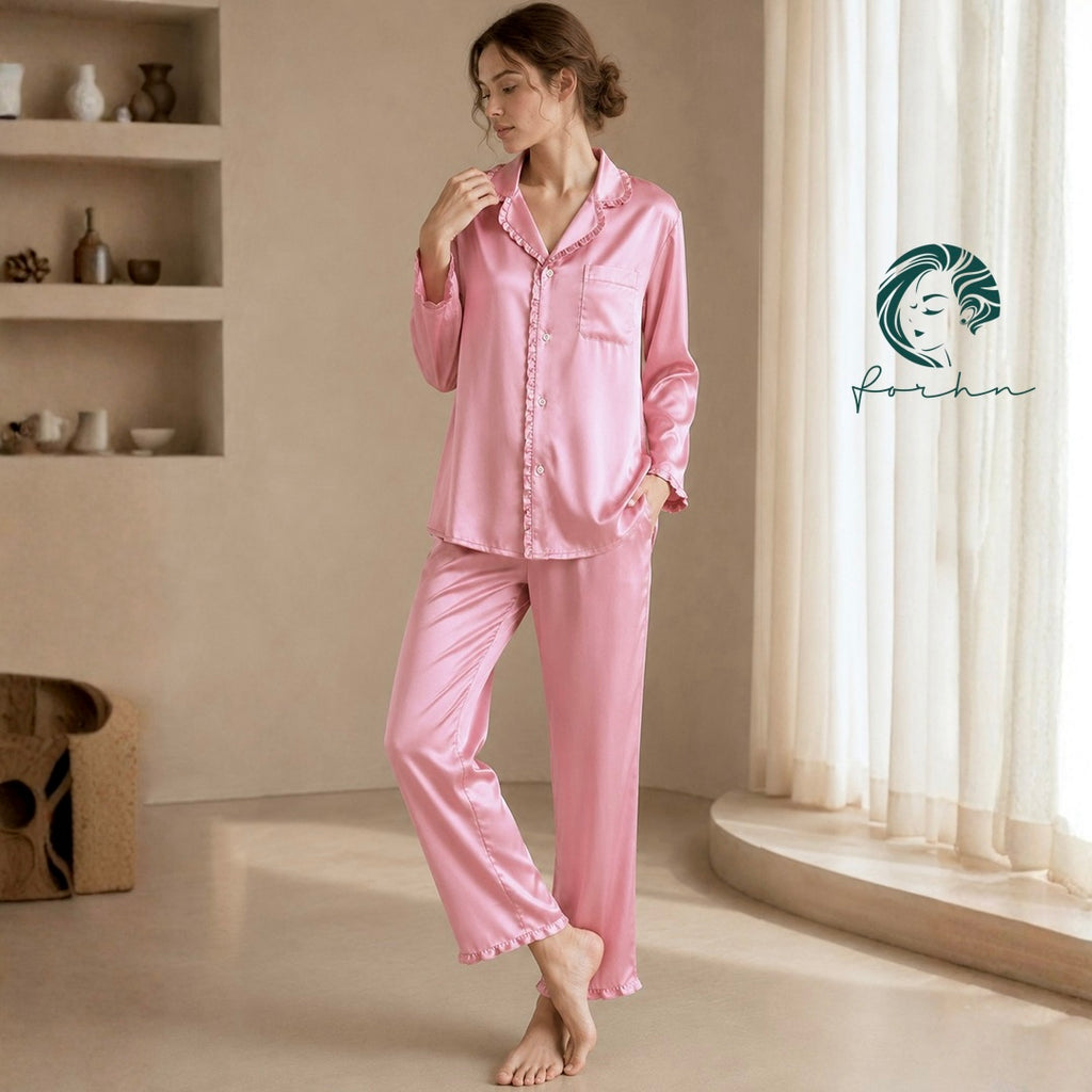 Long Sleeve Satin Pajama Set Women's Silky Sleepwear Elegant Lounge Set Juli PJ Gift For Her