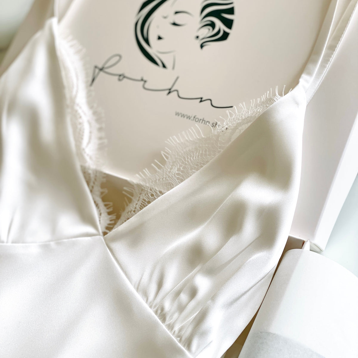 White Satin Slip Dress Lace Robe Set – Sleepwear & Holiday Gift For Her