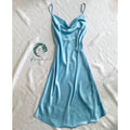 Satin Slip Midi Dress, Cowl Neck Cami Dress in Pink, Apricot, Light-blue, Ladonna