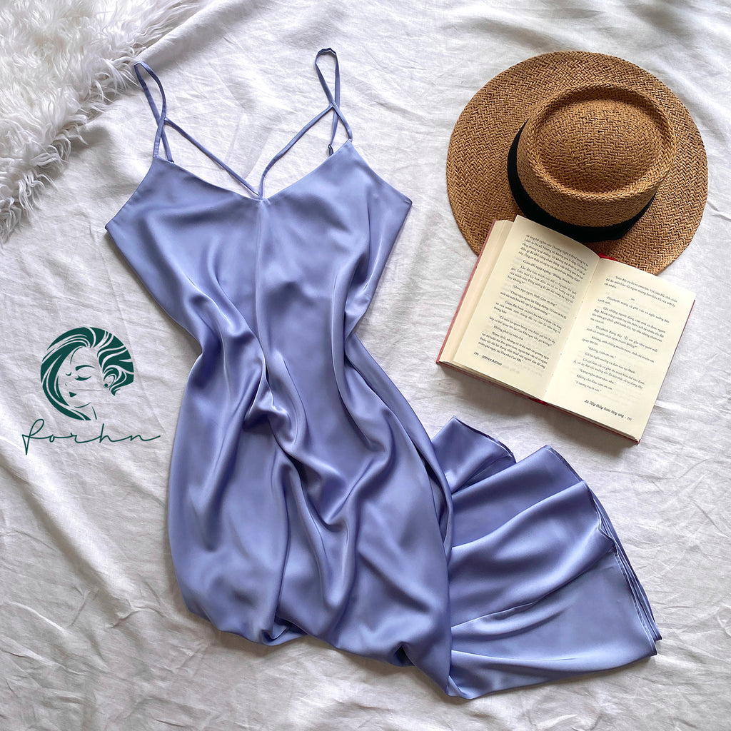Lavender Satin Maxi Slip Dress, V Neck Maxi Nightgown, Vacation Outfit For Women, Luna Dress