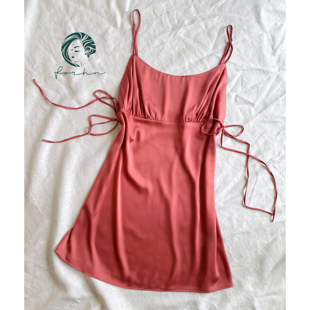 Lily Satin Slip Dress with Side Tie, Cami Nightgown, Bridesmaid Gift