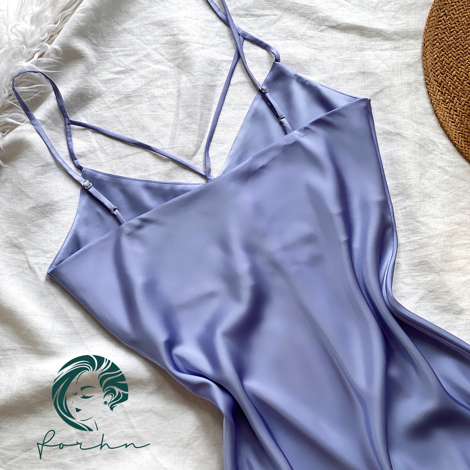 Lavender Satin Maxi Slip Dress, V Neck Maxi Nightgown, Vacation Outfit For Women, Luna Dress
