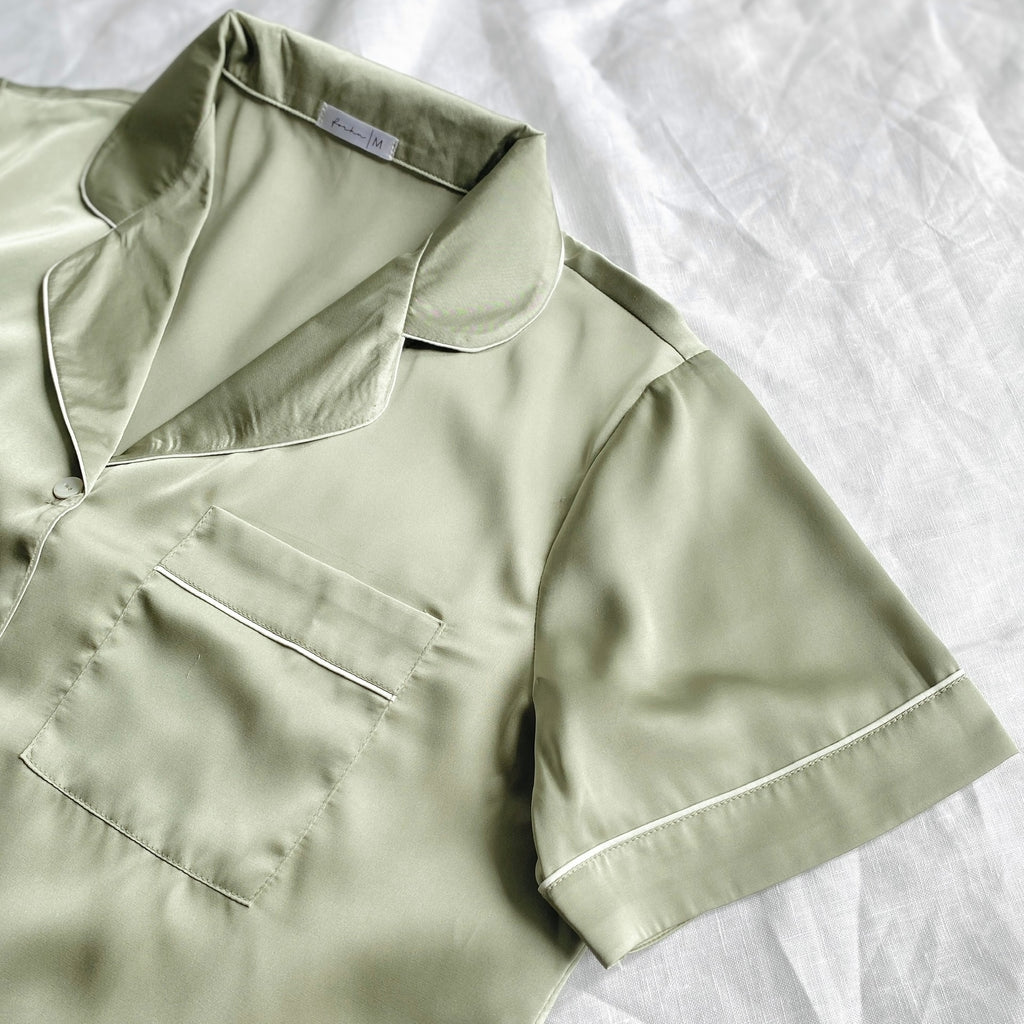 Classic Satin Pajama Set – Long or Short Sleeve Button-Up Top & Long Pants, LPJ Xacu