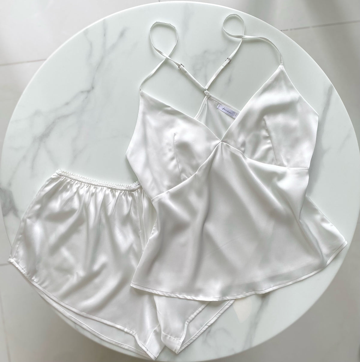 Layla Set, Satin Cami - Shorts, Backless Cross-Strap Lounge Set