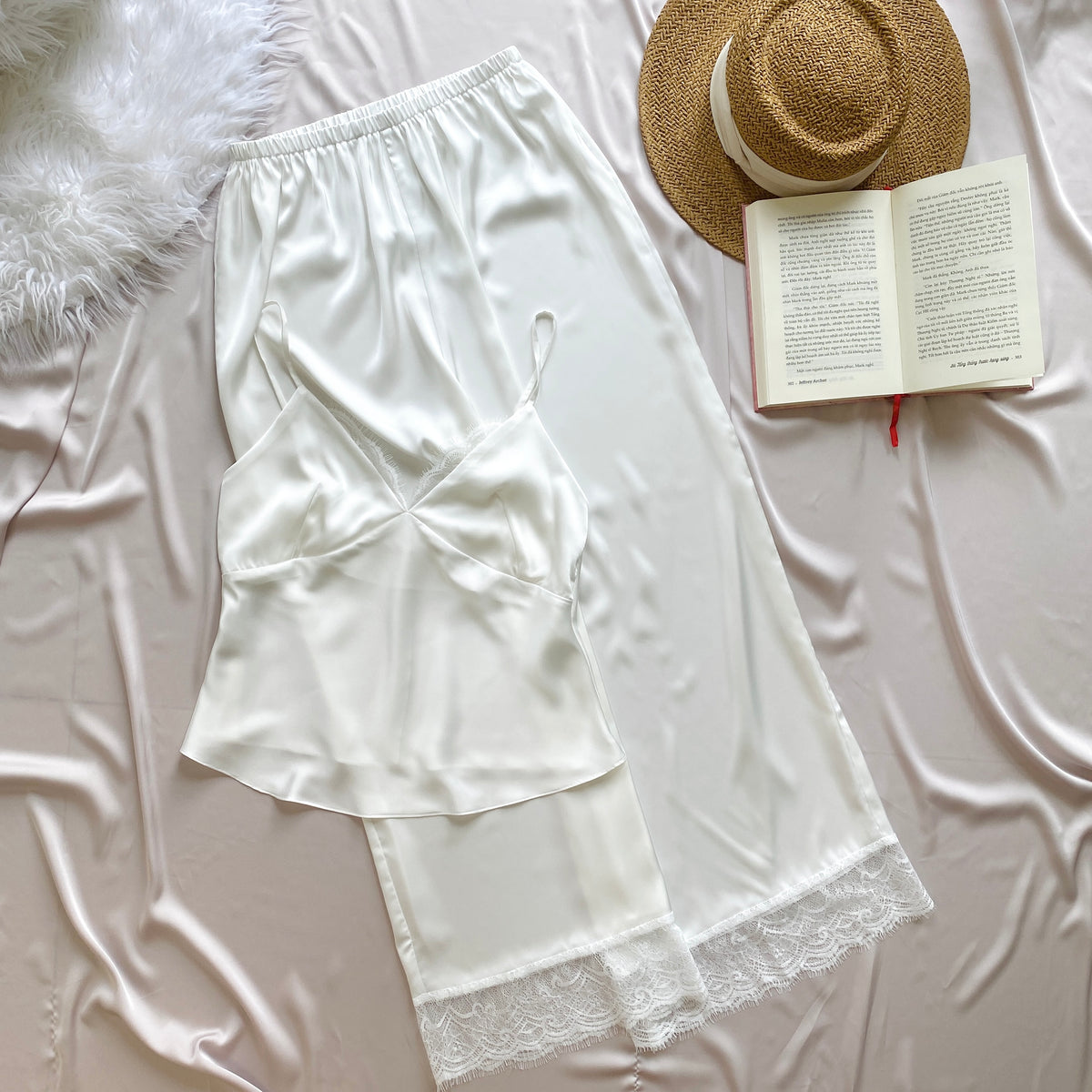 Lace Satin Cami Pants Set, Silky Sleepwear, Women Pajamas, LAYLI LSET