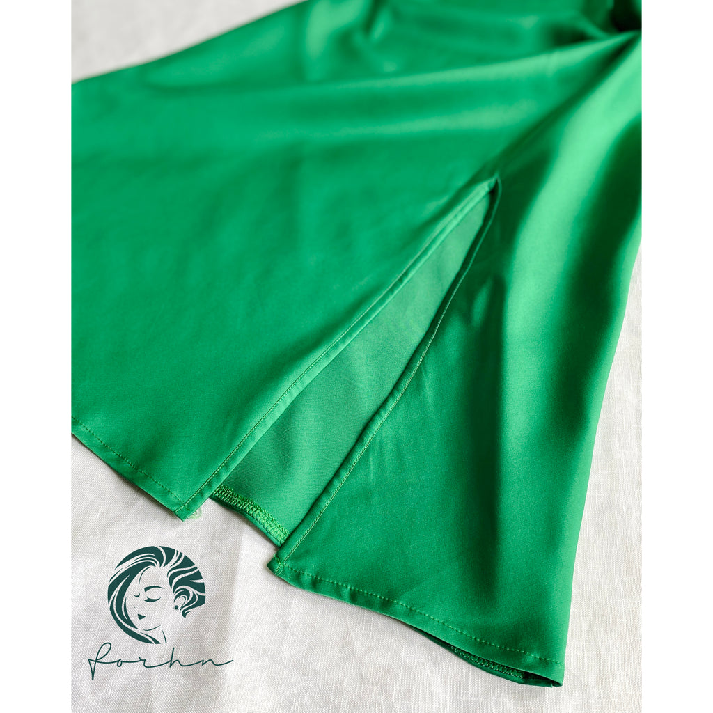Silky V Neck Nightgown, Side Slit Slip Dress, Summer Nightdress in custom colors, Emerald