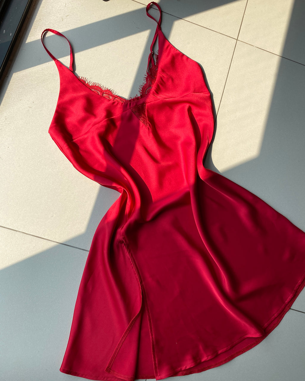 Romantic Satin Nightgown MISO | Lace Trim Slip Dress | Silky Satin Slip Dress | Bridal Lingerie