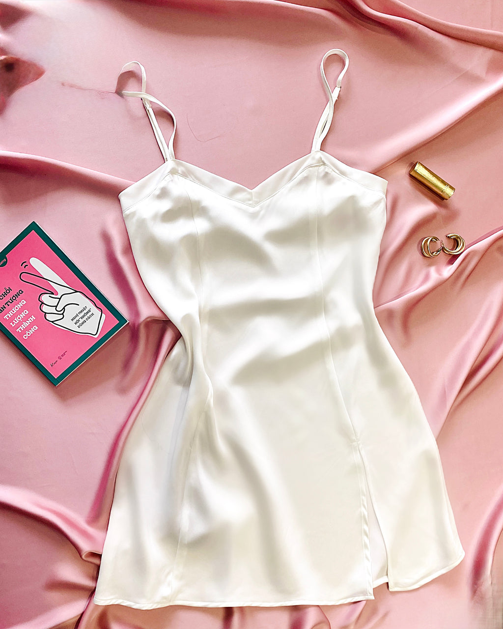 White Satin Slip Dress, Bridal Nightdress, Bridesmaid Gift, Honeymoon Sleepwear MERCY Dress